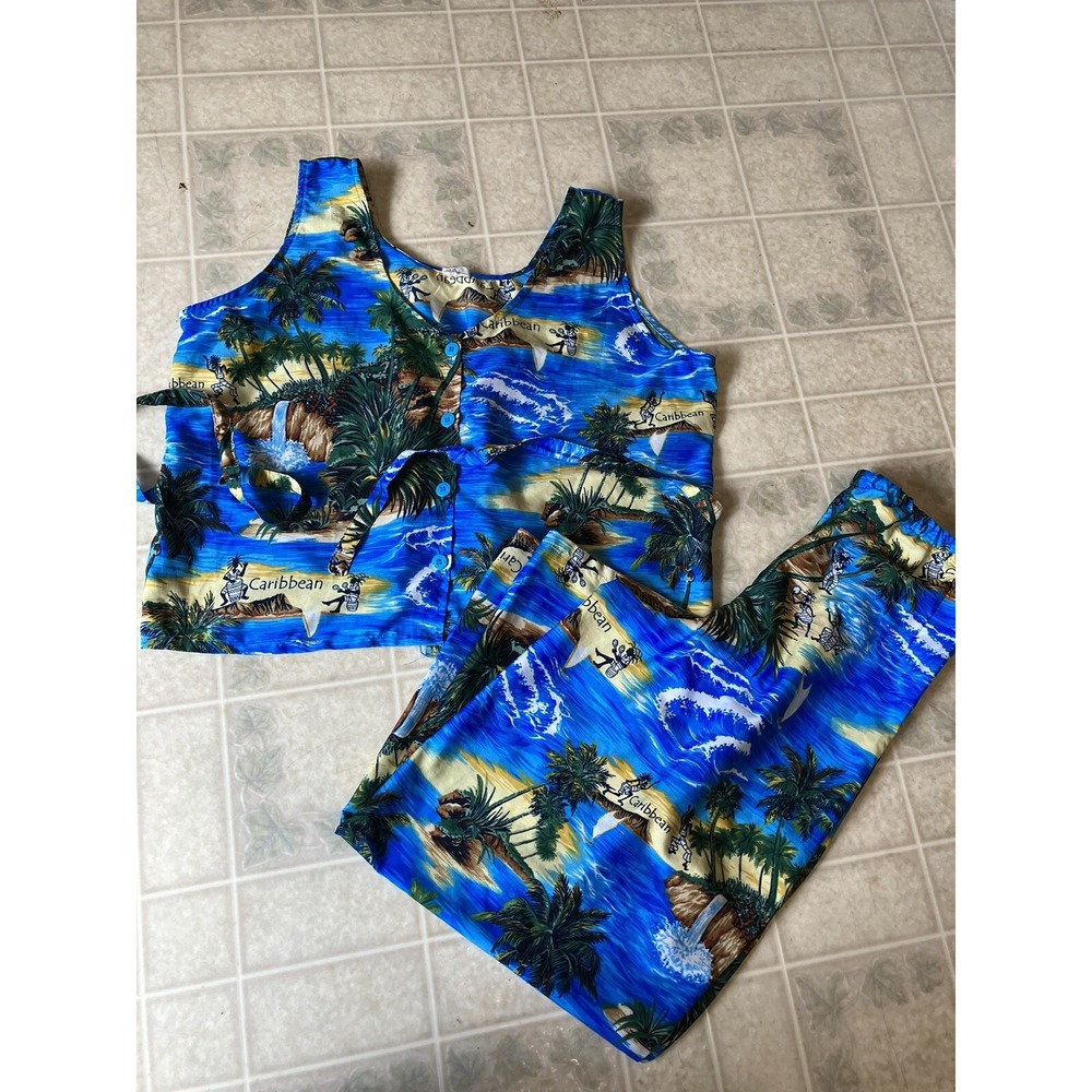 Rima Large Beachwear Sleeveless Top  & Pants Caribbean Tiki Print